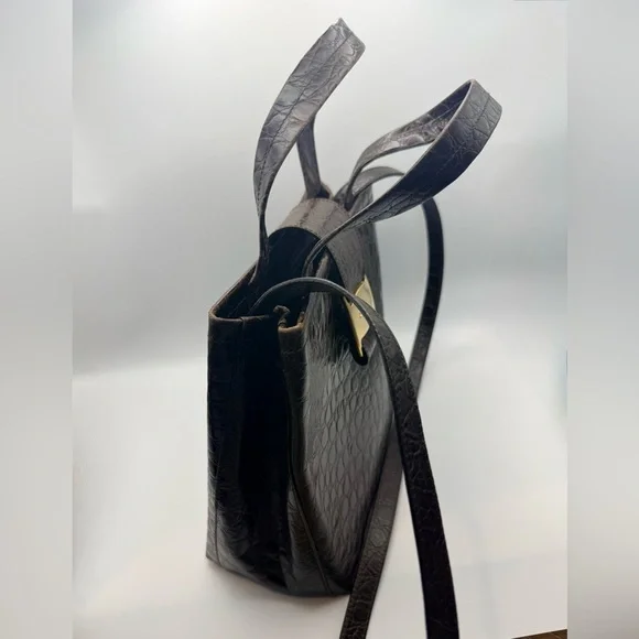 Vintage Salvatore Ferragamo Brown Croc Top Handle 2-Way Bag w/ Strap - Picture 14 of 14